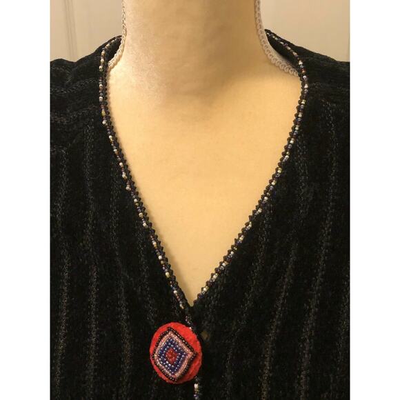 Berek Takako Sakon Beaded Chenille Cardigan Sweater M Boho Southwestern Tassel - Picture 9 of 16